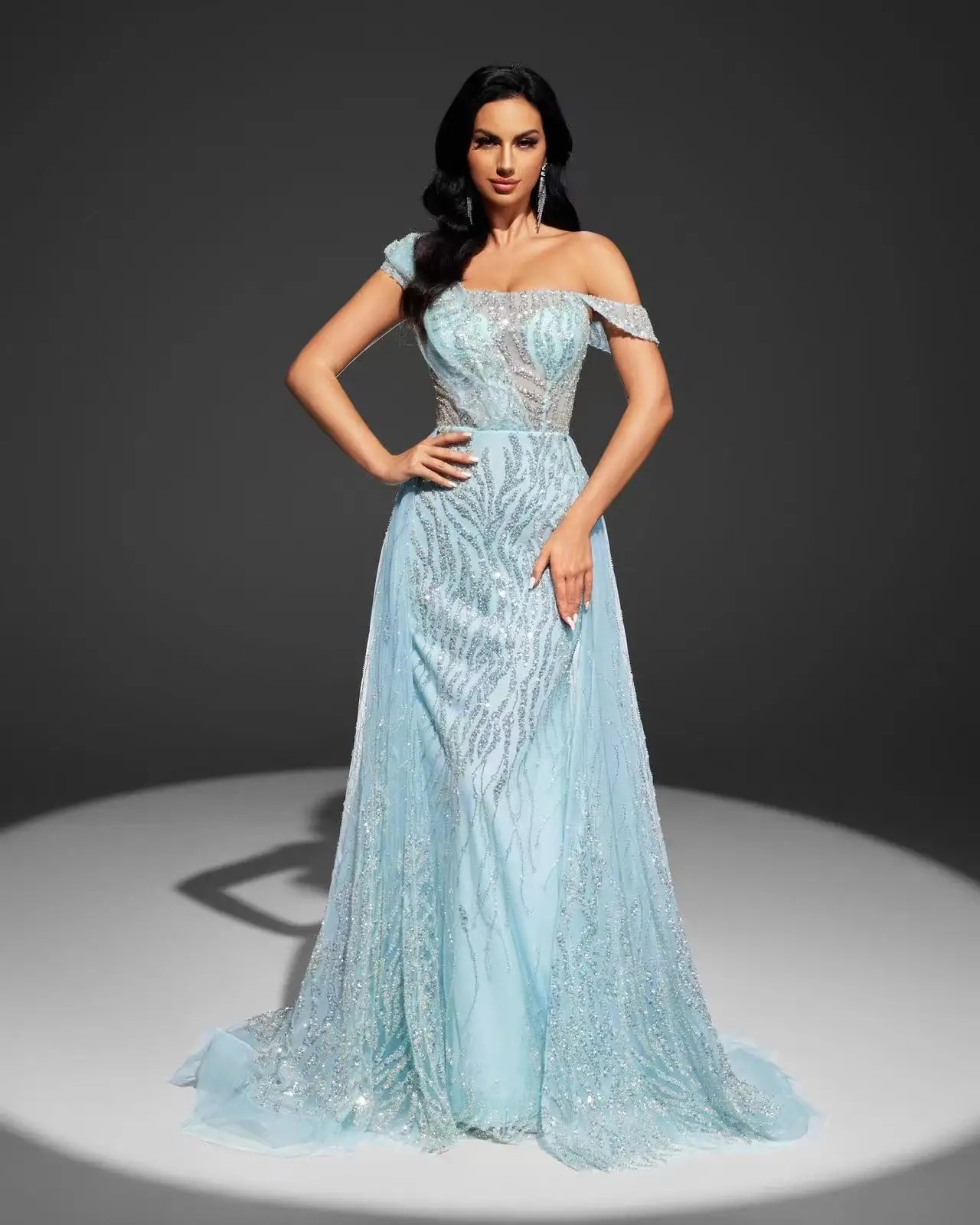 Shalimar Zhang синее щедрое вечернее платье в Дубае для женщин по индивидуальному заказу