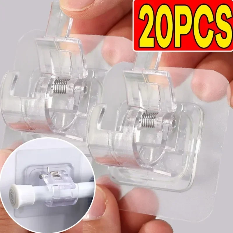 Selbstklebende Schienenhaken, verstellbar, nagelfrei, Vorhangklemme, Stangen, Clips, Haken, Dusche, Haushalt, Aufbewahrung, Hängestab, Rack-Halter