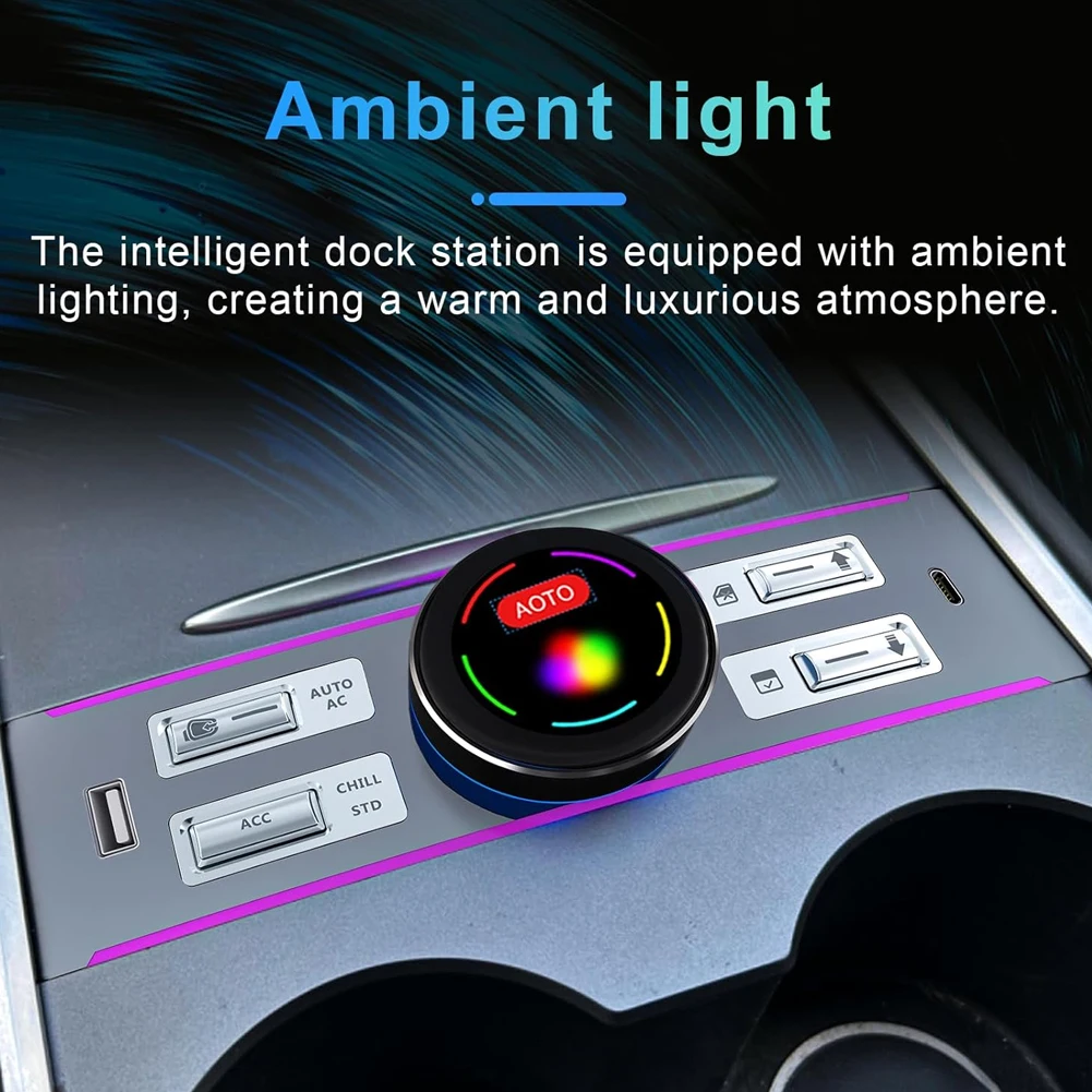 LCD Intelligent Control Expansion Dock USB & Type C Port Intelligent Physical Button Knob for Tesla Model Y 3 2021-2024