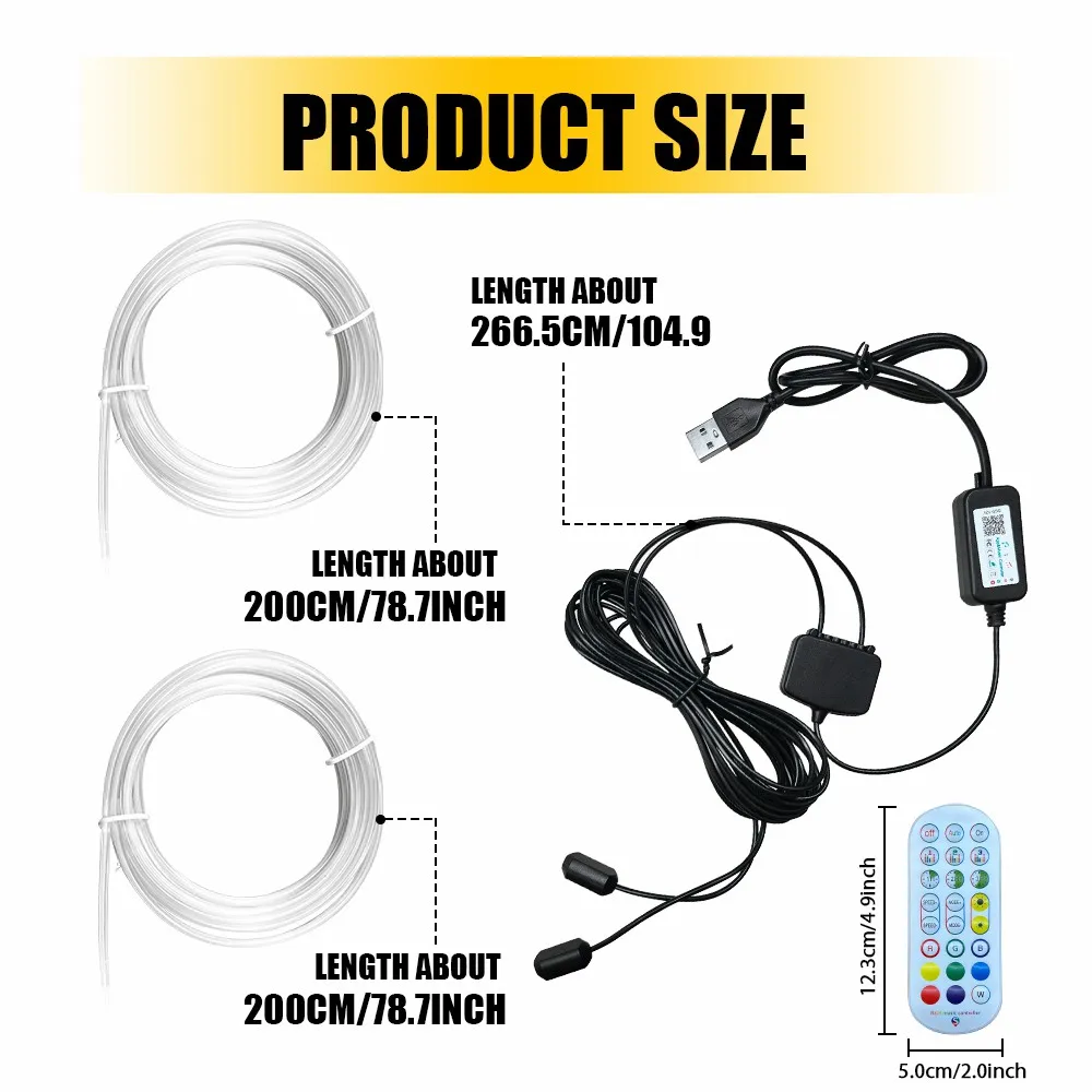 1Set Car LED Neon Light Trim Glow Optic Fiber Strip RGB Car Interior Lamp APP RF Control Auto Decoration Accessories USB/DC 5V