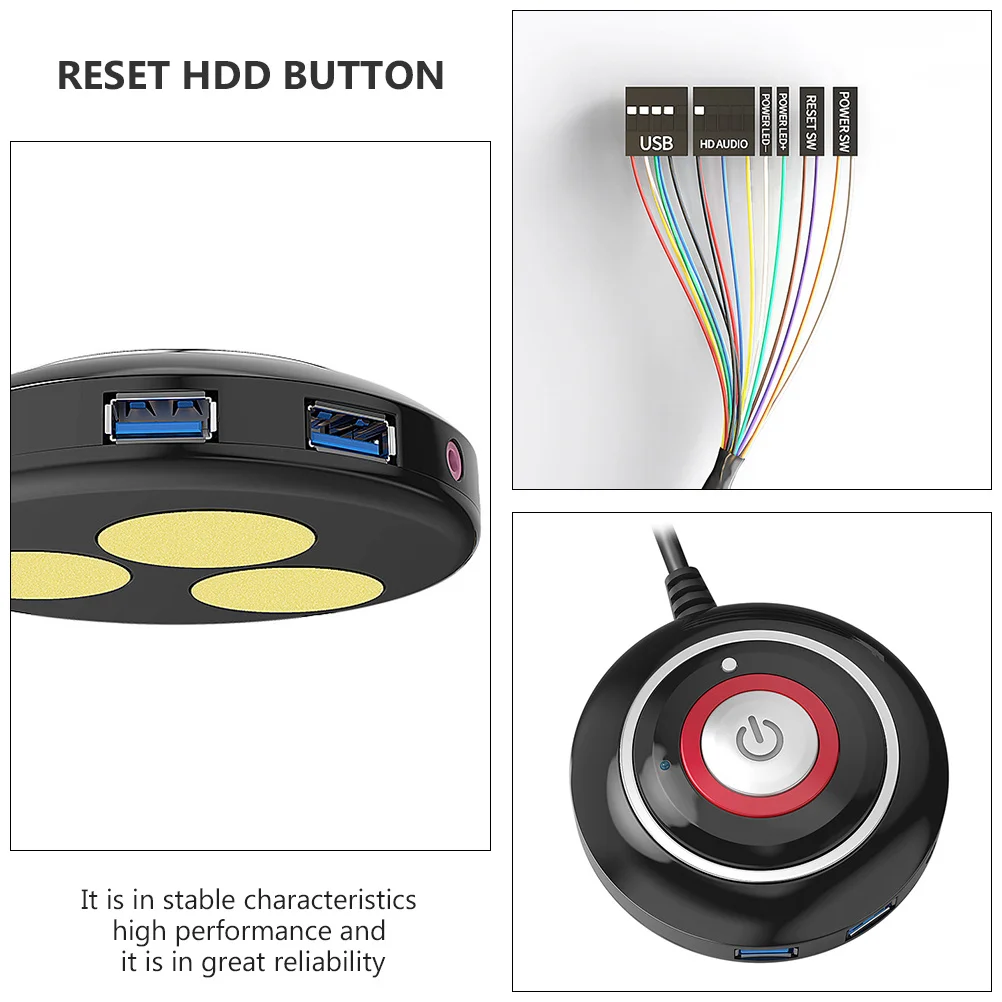 

Replacement Desktop Computer Reset Button USB Audio Switch High Durability ABS Material Easy Install for Cafe Office Home
