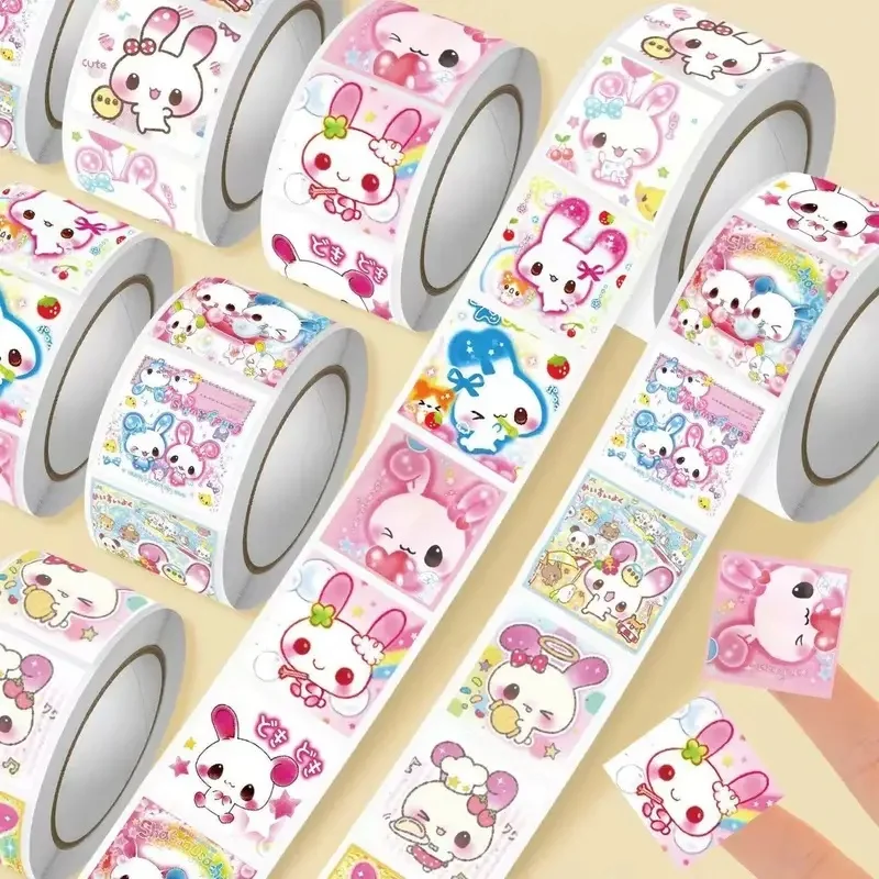500PCS/Roll Cartoon Retro Cute Y2K Rabbit Sealing Stickers DIY Kawaii Graffiti Decals Decoration Reward Sticker Gift Toy