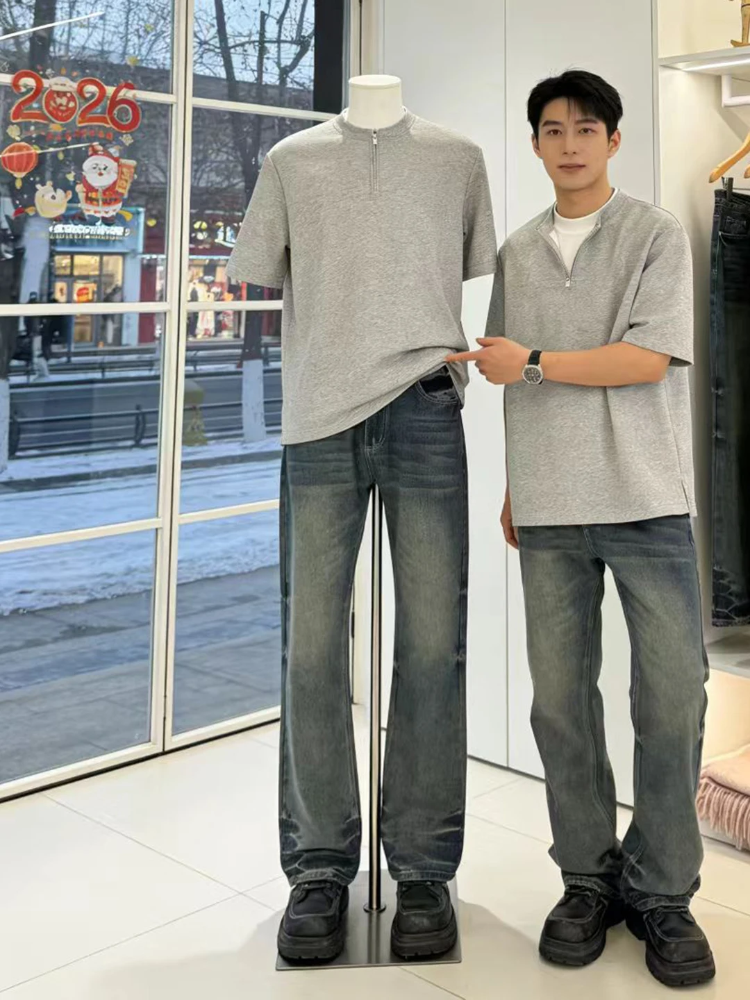 

Cleanfit High Street Waed Men's Jeans Wave Pattern Straight Leg Trousers Cotton Blend Anti-Wrinkle And Sinkage