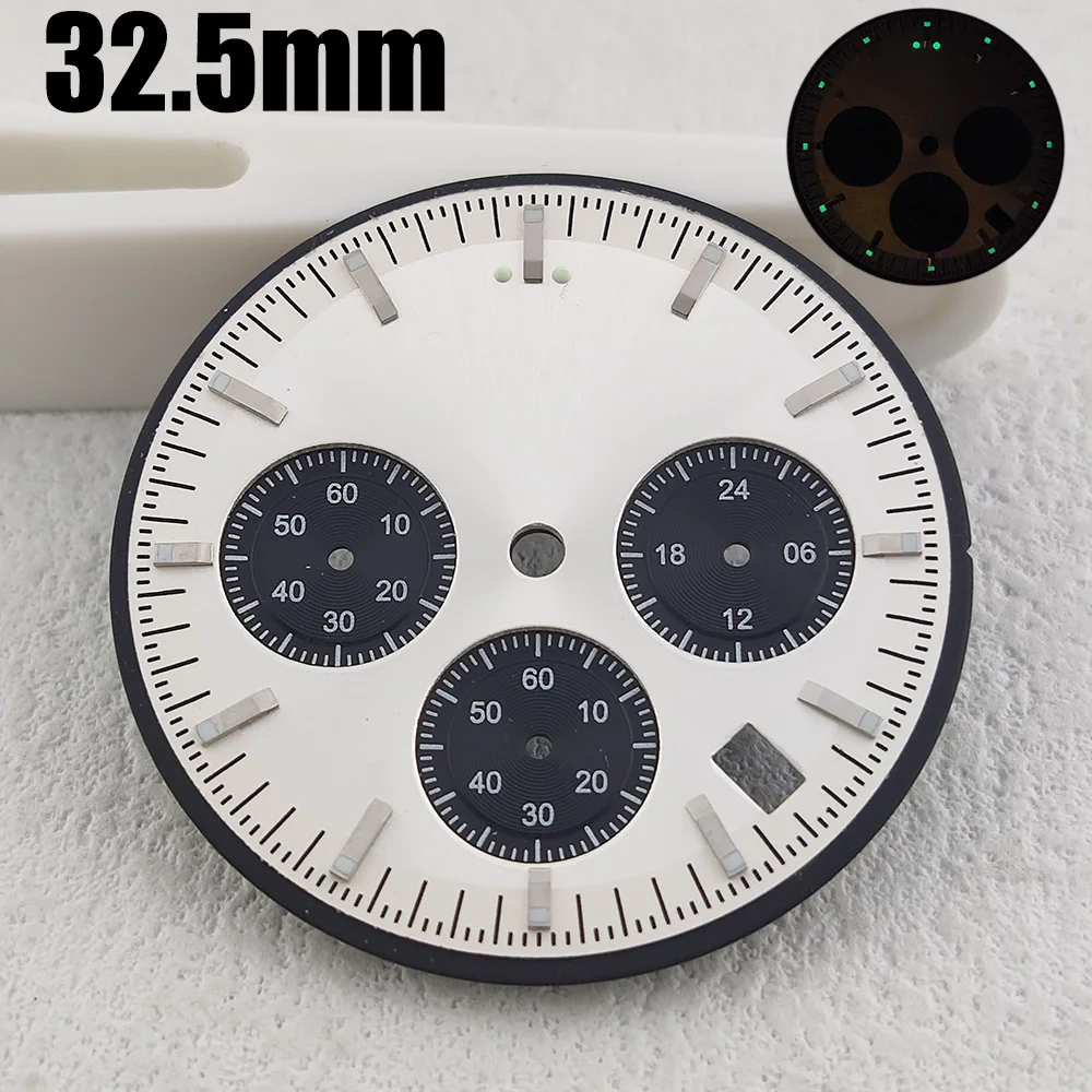 VK63 dial 32.5mm watch dial green luminous watch dial Replacement accessory fit VK63 quartz movement Custom Logo panda dials