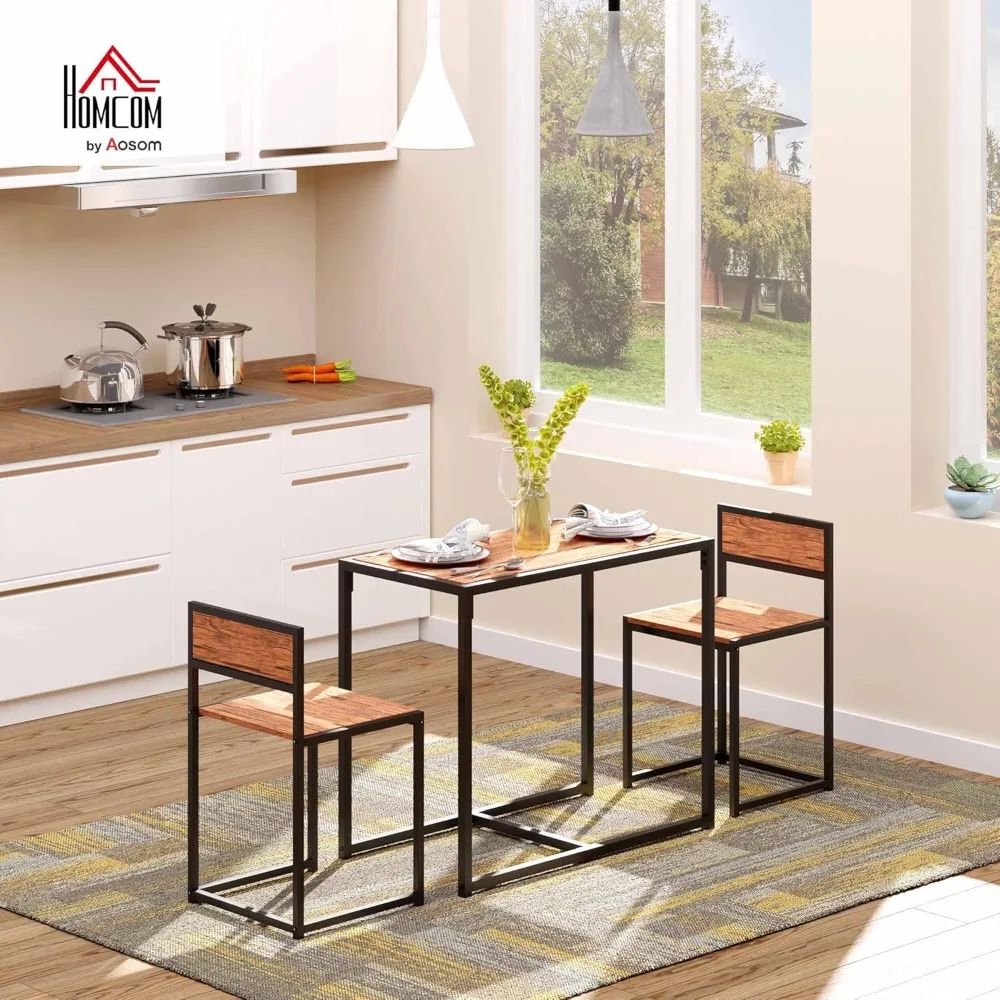 Three-piece Industrial Style Dining Table and Chair Set, Kitchen Dining Table and Chair Set, Small Apartment Dining Room Set