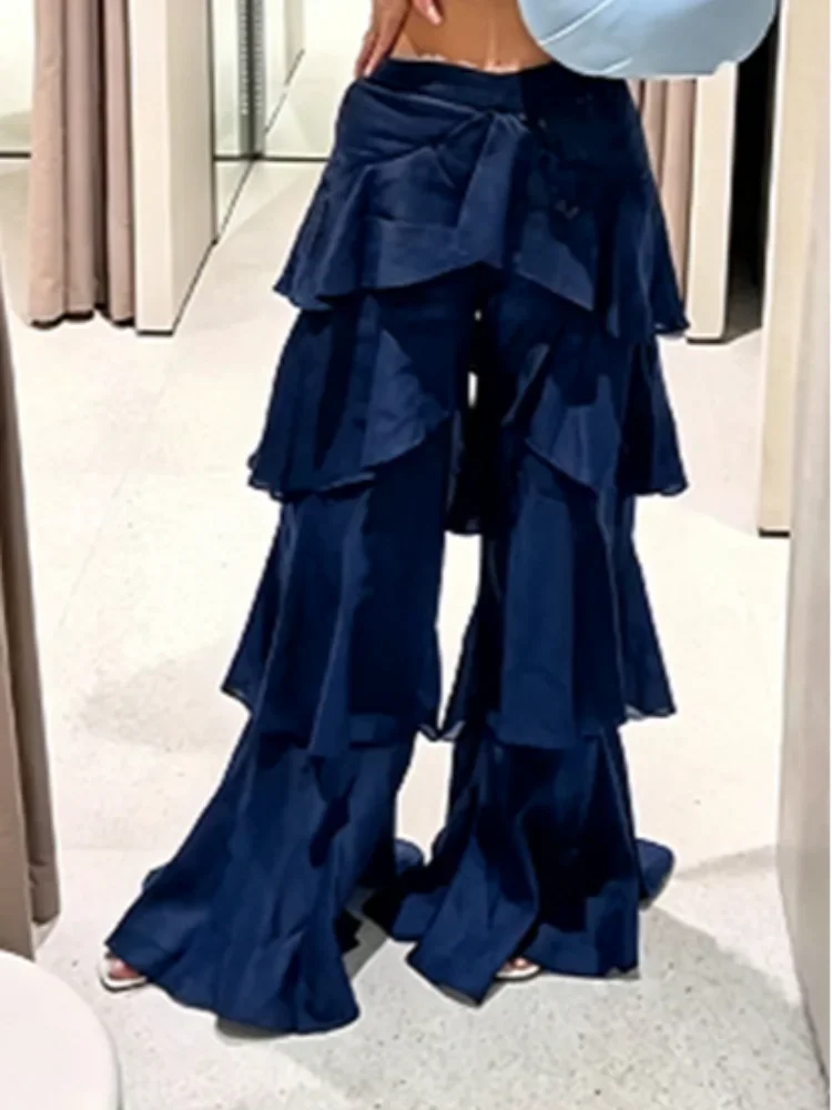 Chic Women Multi Layer Ruffle Flare Pants Wide Leg High Waist Long Trousers 2026 Autumn Lady All-matching Gothic Y2K Streetwear