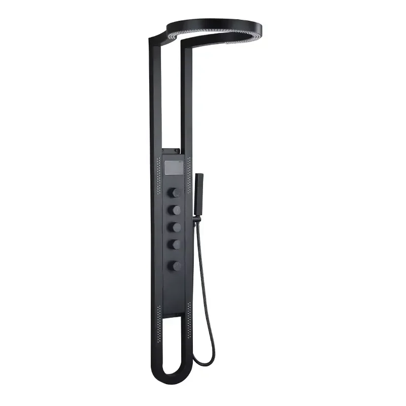 Modern Design Polished Stainless Steel Wall Mount Shower Faucets Digital Display Chrome Jet Soft Pause Rain Hotel