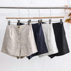 Casual Loose Women's 100% Linen Shorts Loose Wide Leg High Wasit Pants 2026 Summer New Korean Fashion Harajuku Female Clothing