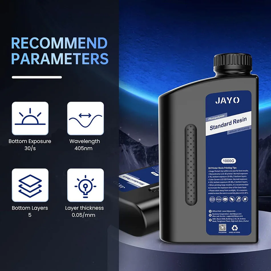 JAYO/SUNLU impresora 3D resina de baja contracción 1KG 405nm resina fotopolímero estándar de curado UV para impresoras 3D LCD 2K 4K 6K 8K