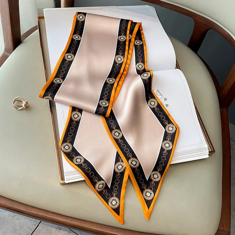 New foulard 17*150cm Luxury Silk Satin Scarf Women Spring Neck Tie Female Skinny Hair Band Bag Wrist Foulard Echapre Accessories