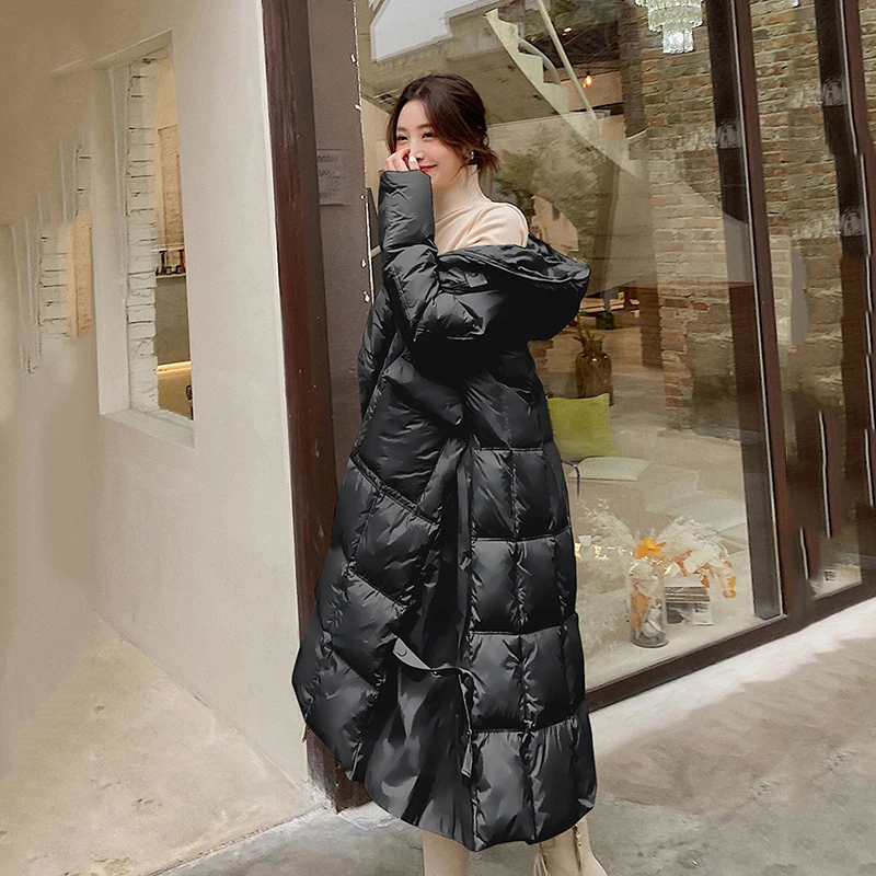 New Winter Female 90 White Duck Down Hooded Jacket Women Casual Loose Long Jacket Female Outwear Feather Snow Down Overcoat