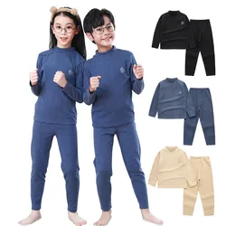 남녀공용 면 보온 속옷 상의 및 바지 2 종 세트, 잠옷 만화 물고기 잠옷 세트, 어린이 패션, 가을 의류 및 바지