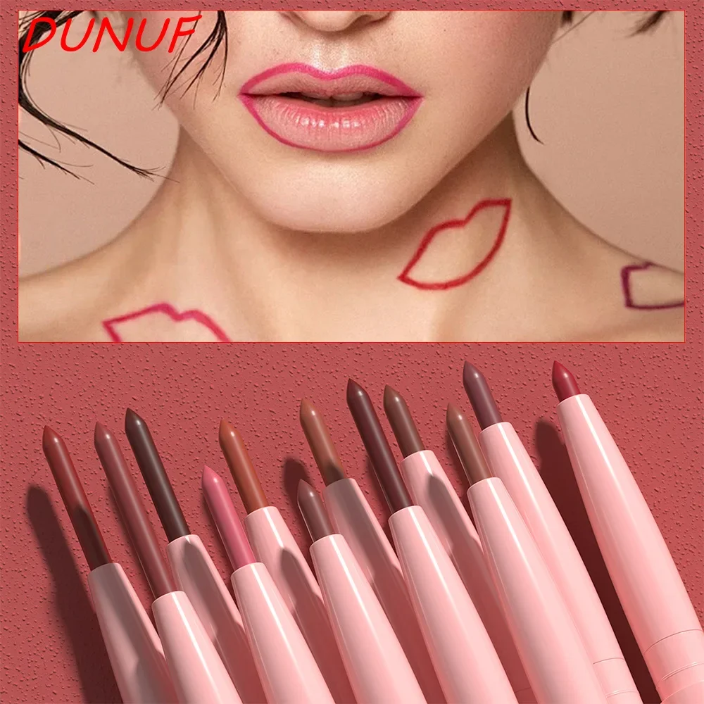 DUNUF 12-Piece Matte Lip Lipliner Pencil Set Waterproof Long-Lasting Moisturizing Non-Stick Red Contour Tint Lip Makeup