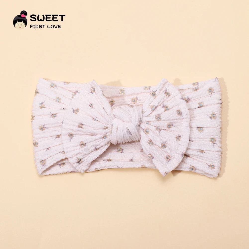 Baby Headband New Cable Knit Print Bow Hair Bands For Newborn Girls Soft Nylon Elastic Children\'s Hair Accessories Cute Headwear