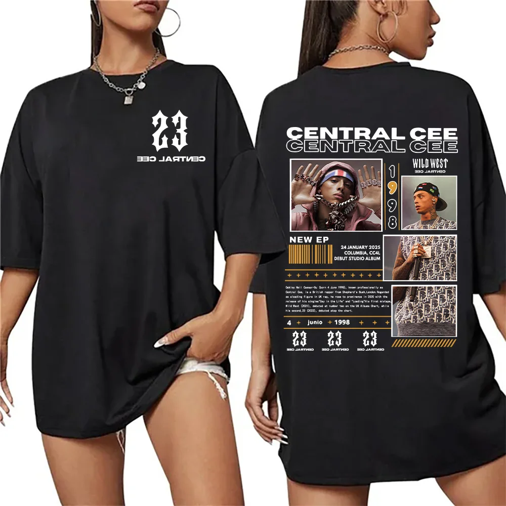 Rapper Central Cee Wild West Tour 2025 TShirts Men Women Vintage Fashion Loose Cotton T-shirt Hip Hop Streetwear New Trend Tops