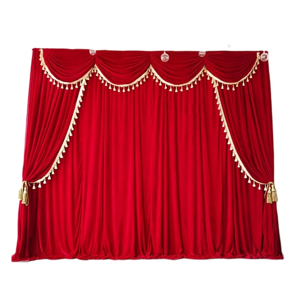 Thickness Velet Burgundy Backdrop Curtain with Tassle Swag Church Wedding Birthday Party Decoration, 10FT X 20FT