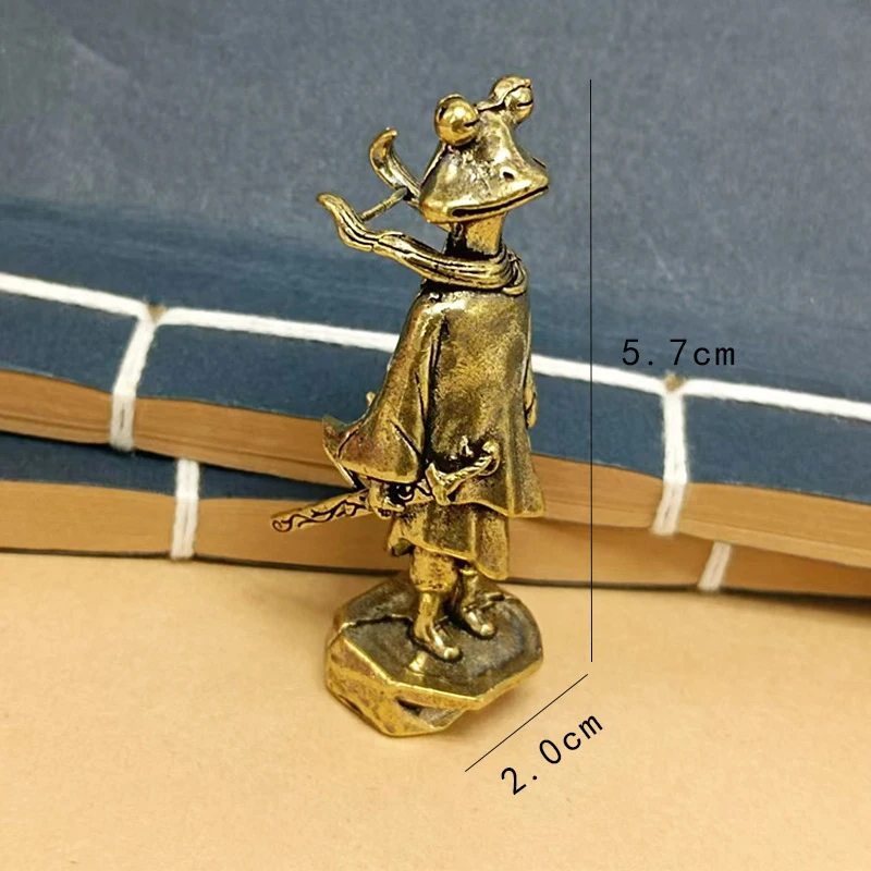 1 Piece Office Home Tea Pet Table Decor Japanese Style Brass Frog Ornament Mini Standing Frog Metal Statue Antique Copper Crafts