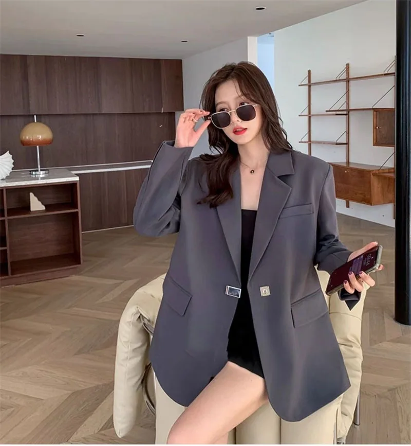 

Усовершенствованные женские свободные топы, пальто, весенне-осенний женский однотонный костюм, верхняя одежда, корейский женский модный пиджак с длинными рукавами, куртка