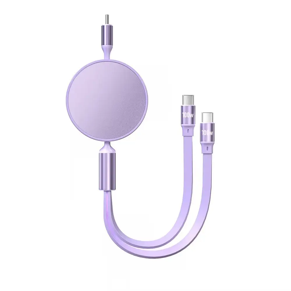 كابل USB C إلى USB C 100 وات قابل للسحب 2 في 1، سلك شاحن متعدد الوظائف، سلك شحن سريع لهاتف iPhone 17، Samsung Galaxy S24