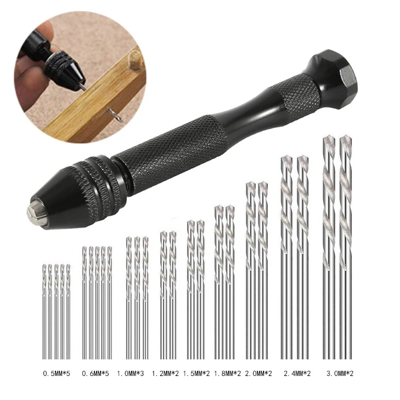 Woodworking Tools Drilling Rotary Tool Manual Twist Drill Bit Aluminum Alloy Micro 0.3-3.2mm Hand Drill for Jewelry Craft