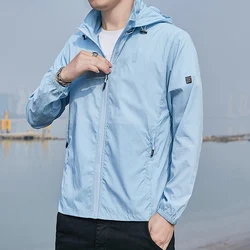 Veste d'extérieur ultra fine pour homme, imperméable, glace, séchage rapide, peau, coupe-vent, décontracté, camping, crème solaire, manteau à capuche, été