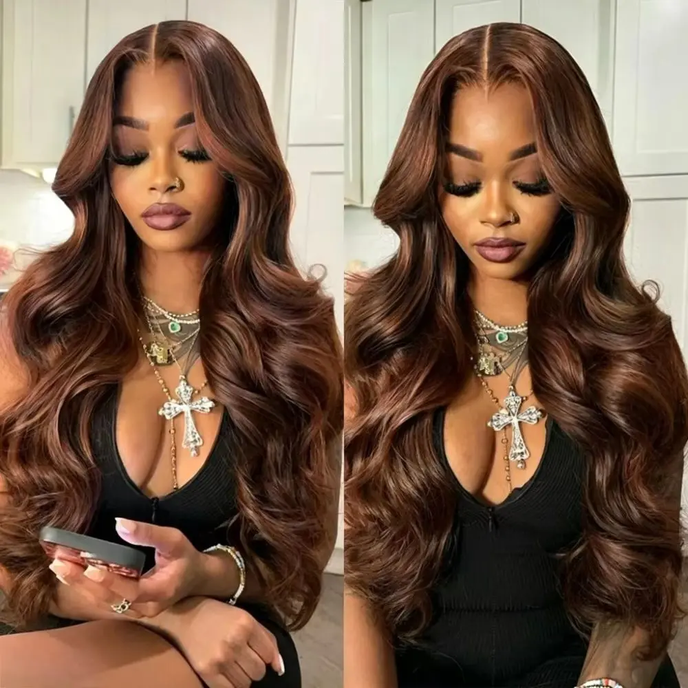 

46 Inch #4 Chocolate Brown Body Wave Remy Human Hair Wig 13x4 13x6 HD Lace Frontal Pre-Plucked Ready To Wear Lace Wigs For Women