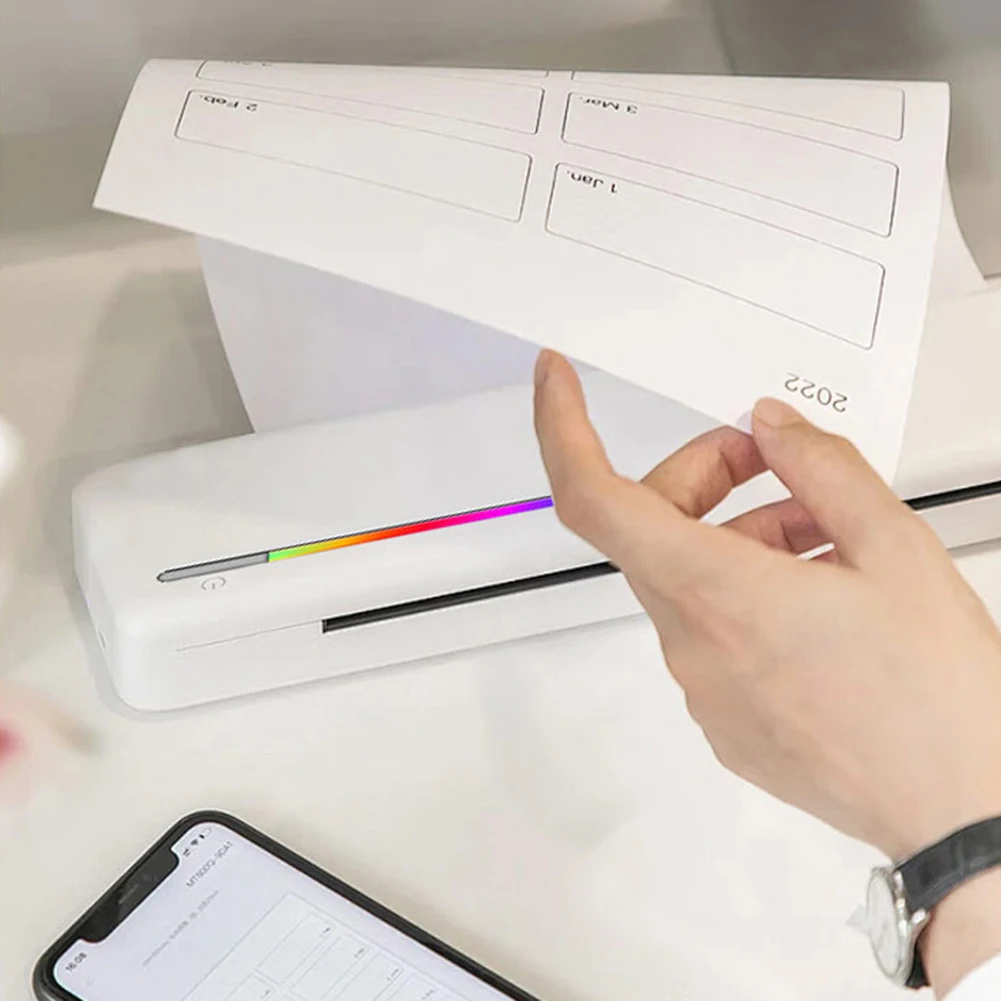 Impresora térmica portátil A4, impresora de viaje móvil inalámbrica BT de 200DPI con impresión de papel, fabricante de impresión de documentos, uso en el hogar y la Oficina