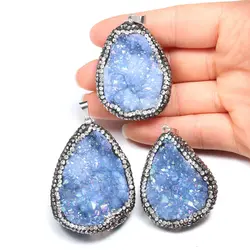 Natural Stone Pendant Irregular Shaped Blue Quartz Crystal Cluster Charms For Jewelry Making DIY Bracelet Necklace Accessories