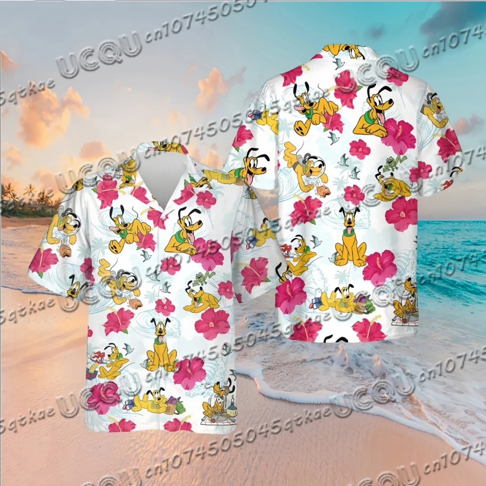 

Disney Pluto Dog Women's Summer 3D Printed Button Men's Short Sleeved Beach Shirt Men's Blouses Beach Shirts Lapel shirt