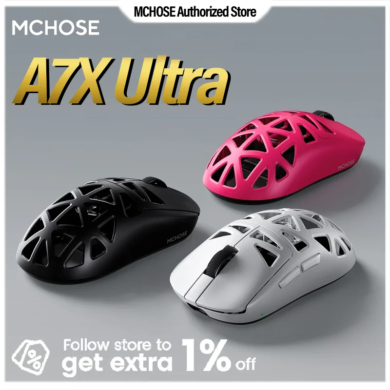 

MCHOSE A7X Ultra Wireless Gaming Mouse AU-MG Shell Lightweight Design 8kHz Polling Rate Ultra Low Latency 2.4G Wireless 750IPS