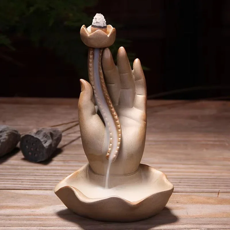 1 Stück, Buddha-Hand-buddhistischer Brenner, Rückfluss-Räuchergefäß, Verwendung im Heimbüro (ohne Weihrauch)