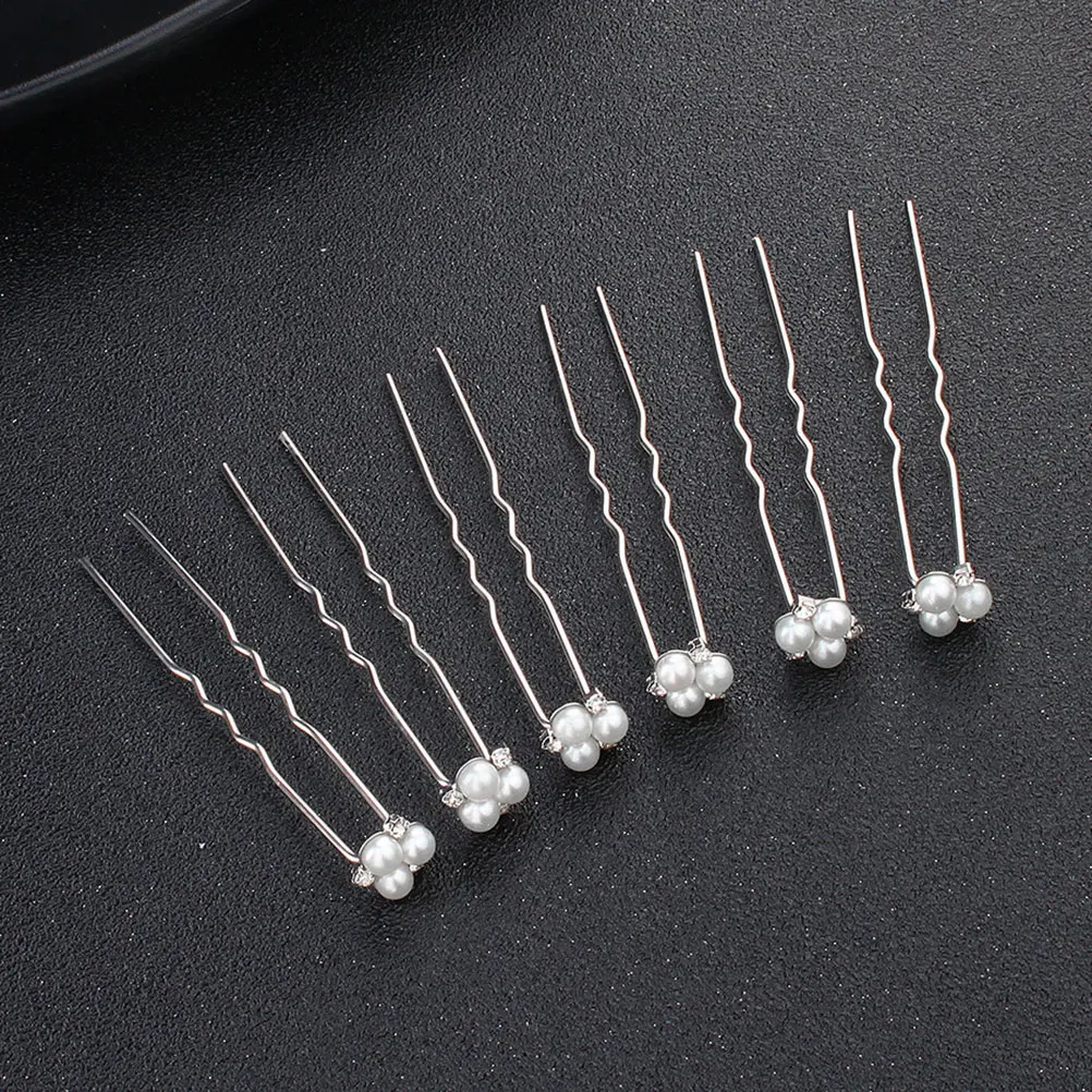 

6pcs Pearl Rhinestone Hair Sticks U Shaped Updo Hair Chopsticks For Bride Bridesmaid Wedding Party Casual Wear Women Ladies Gift