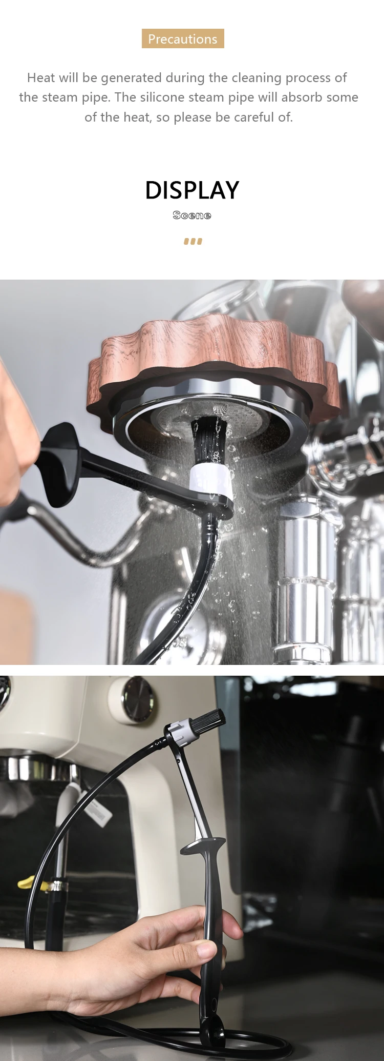 Cepillo de limpieza a vapor resistente al calor para cafeteras, cepillo de limpieza para máquinas de espresso, cabezal d