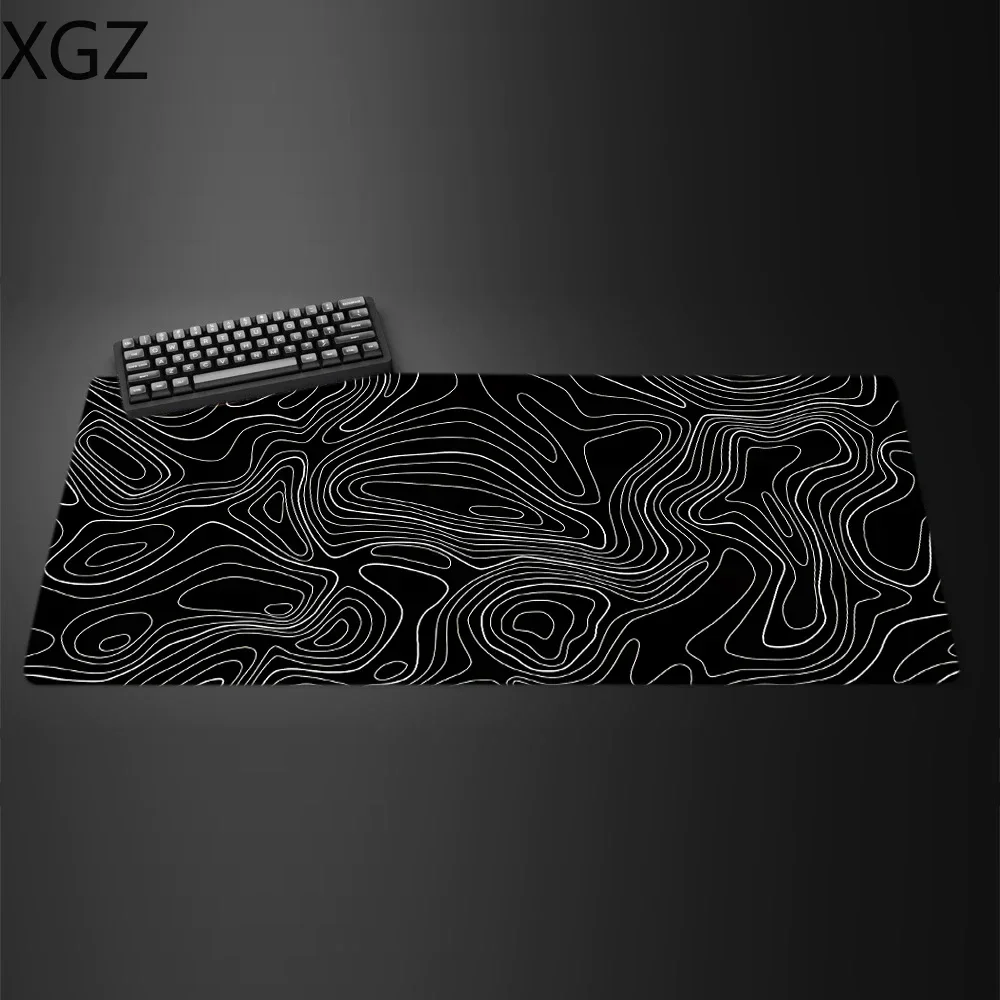

XXL topographic map outline large black white gaming mousemat desk pad suitable for men and women home non-slip washable