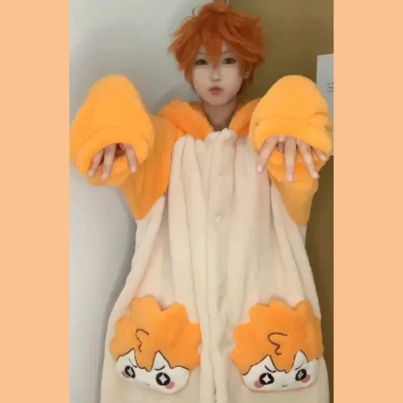 

Haikyuu!! Pajamas Kageyama Tobio Hinata Shouyou Cosplay Robe And Pants Soft Cute Thickened Coral Velvet Warm Couple Homewear