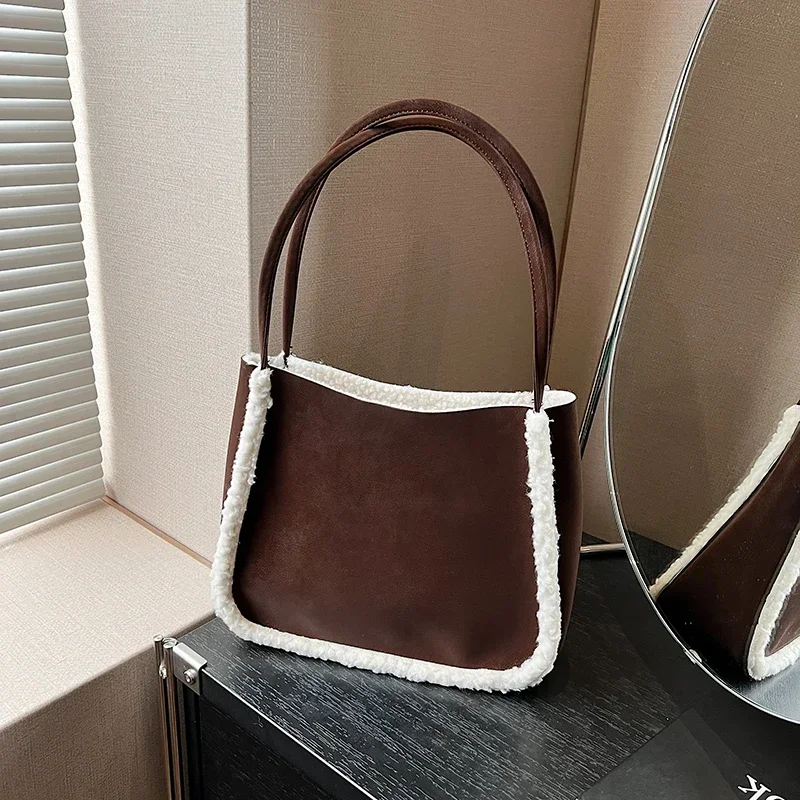 

Сплошной цвет, плюшевая модная сумка на плечо из искусственной кожи, большая вместительная сумка без молнии, лидер продаж 2024, сумки для женщин Bolsas Femininas