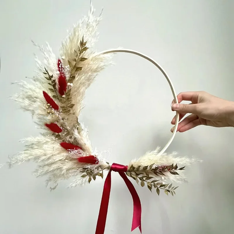 Natural Pampas Grass wreath Weddings Birthdays Crafts Dried Flower Floral Ring For Cake Decorating Home Boho Baby Shower Decor