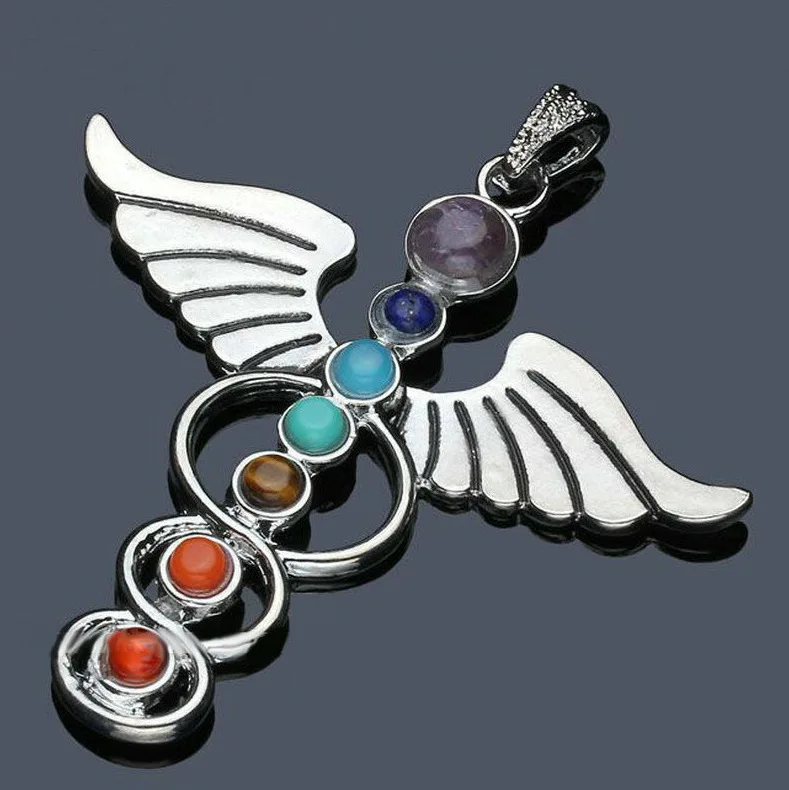 Crystal Gemstone Pendant Colorful Seven Chakra Leather Rope Necklaces