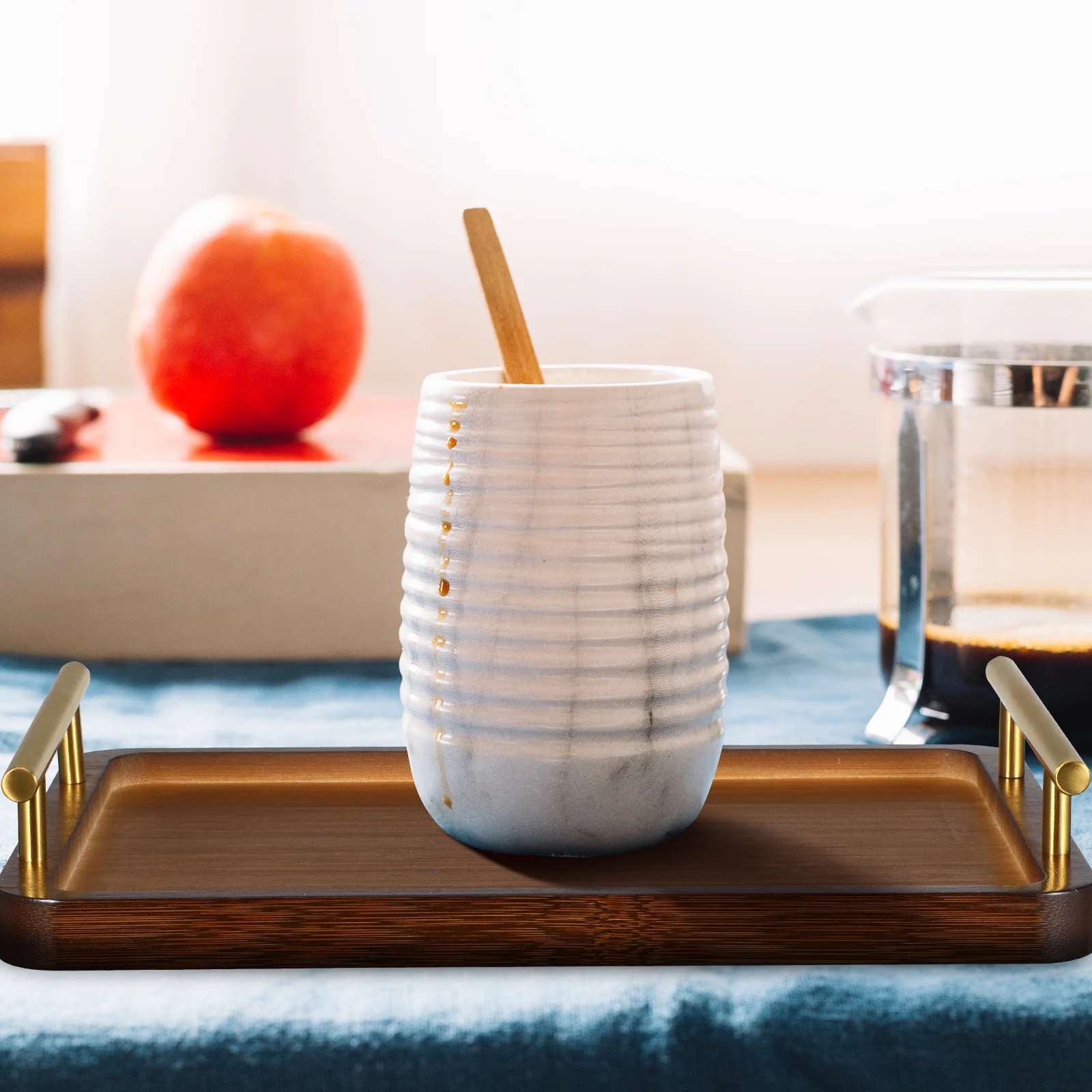 

Bamboo Serving Tray With Handles, Rustic Wooden Tea Platter For Coffee Table Or , Decorative Food Tray,