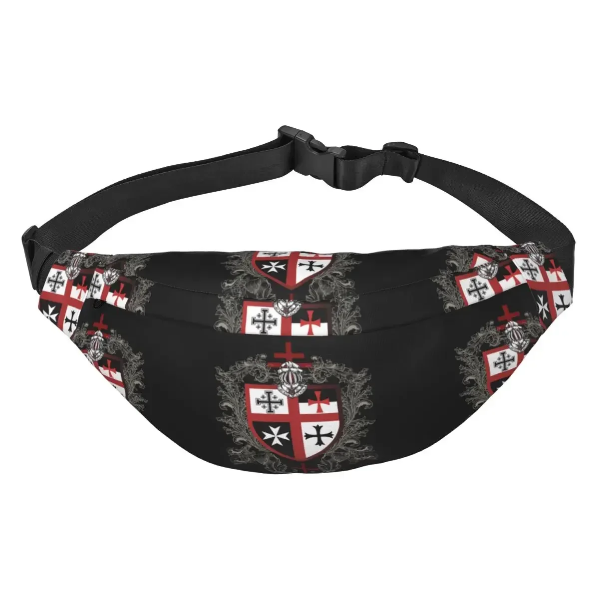 Knights Templar Cross Shield Symbol Fanny Pack Medieval Emblem Secret Order Sling Crossbody Waist Bag Hiking Phone Money Pouch