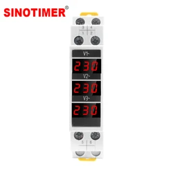 18mm Din Rail Mounted Electrical Three Phase Voltage Meters Measuring AC 80-500V Mini Modular Voltmeter Gauge Indicator Digital