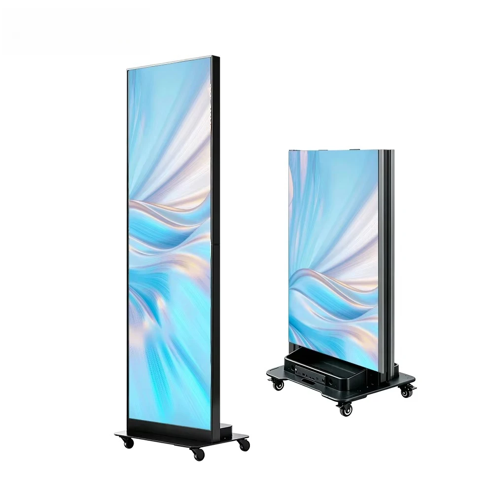 Portable Movable Digital LED Poster Display Screen With Wheels 3840Hz High Refresh for Indoor Events Retail Store