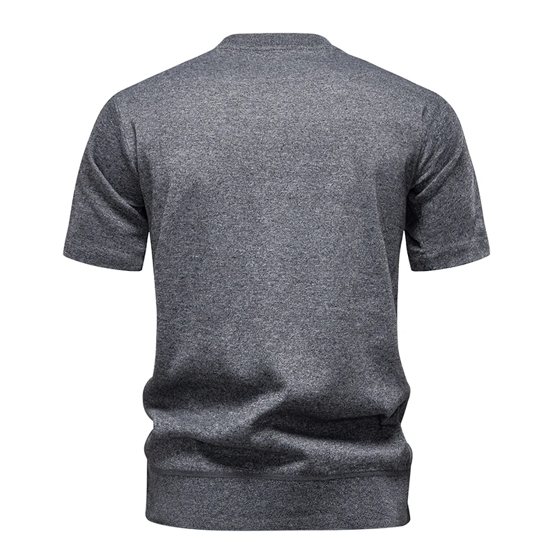 Pullover in maglia da uomo Maglione a maniche corte Top in maglia T-shirt casual in maglia Girocollo Maglieria a costine tinta unita