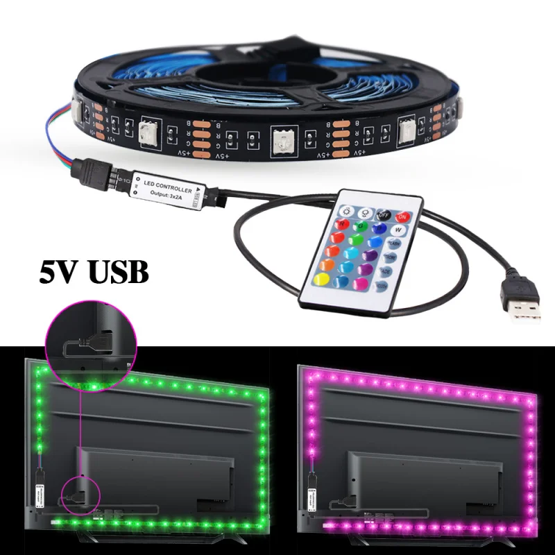 

Светодиодная лента RGB 5050, 5 В, USB, водонепроницаемая светодиодная лента для телевизора, украшение комнаты, Светодиодная гибкая лента с дистанционным управлением