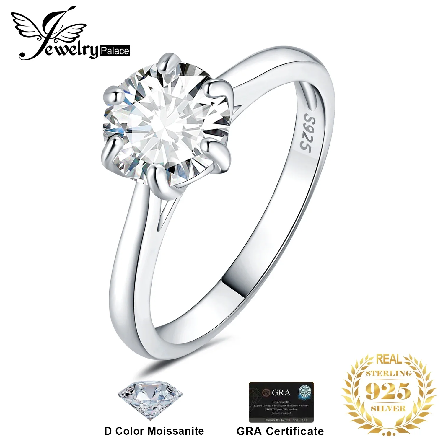 

JewelryPalace Муассанит D Цвет 0,5 карата 1 карат 1,5 карата 2 карата Круглая огранка S925 Стерлинговое серебро Пасьянс Свадебное обручальное кольцо для женщин