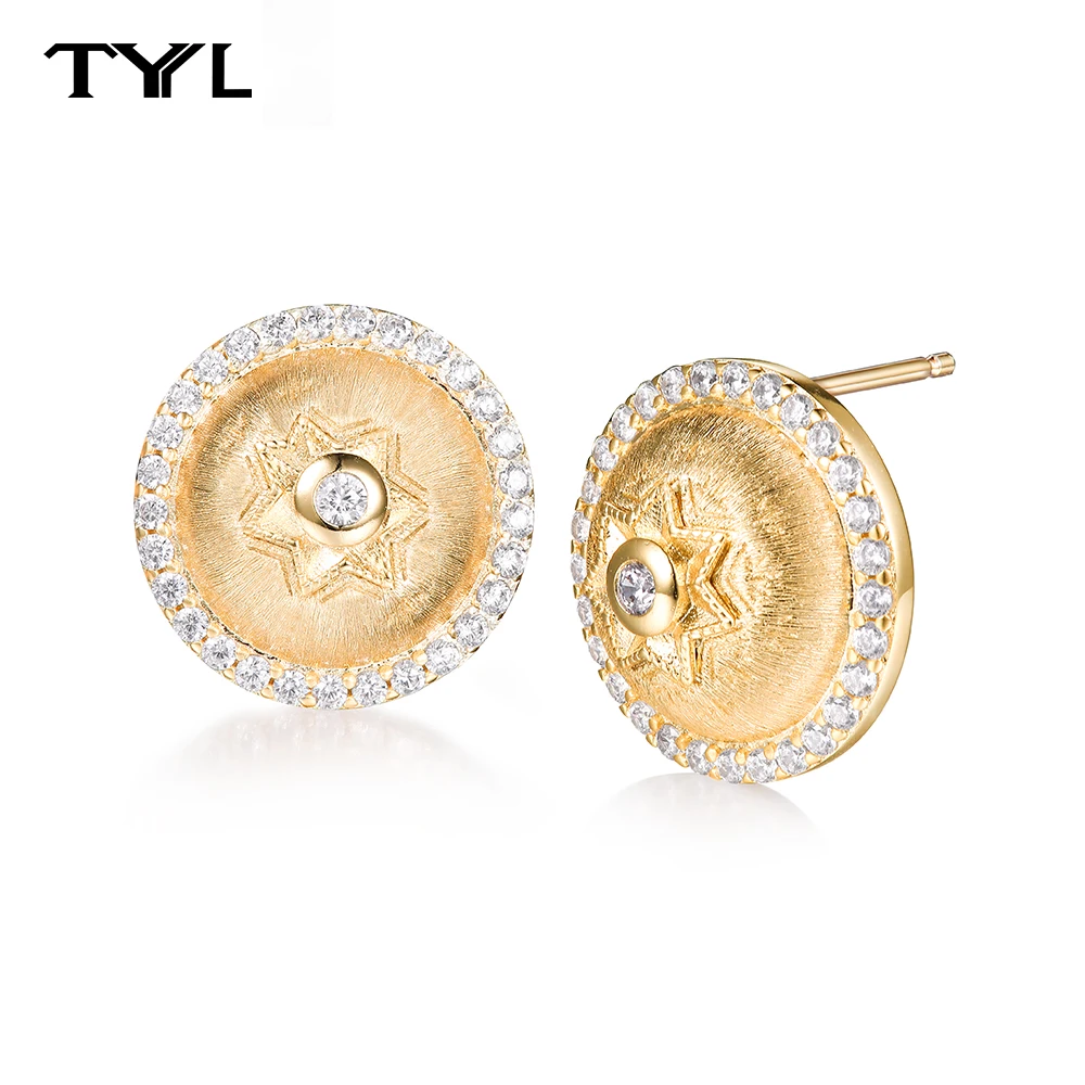 

TYYL Unique Sun Design in Gold Color Filigree Earrings Luxury Zircon Border Fashion Jewelry Popular Choice Gift For Women Men