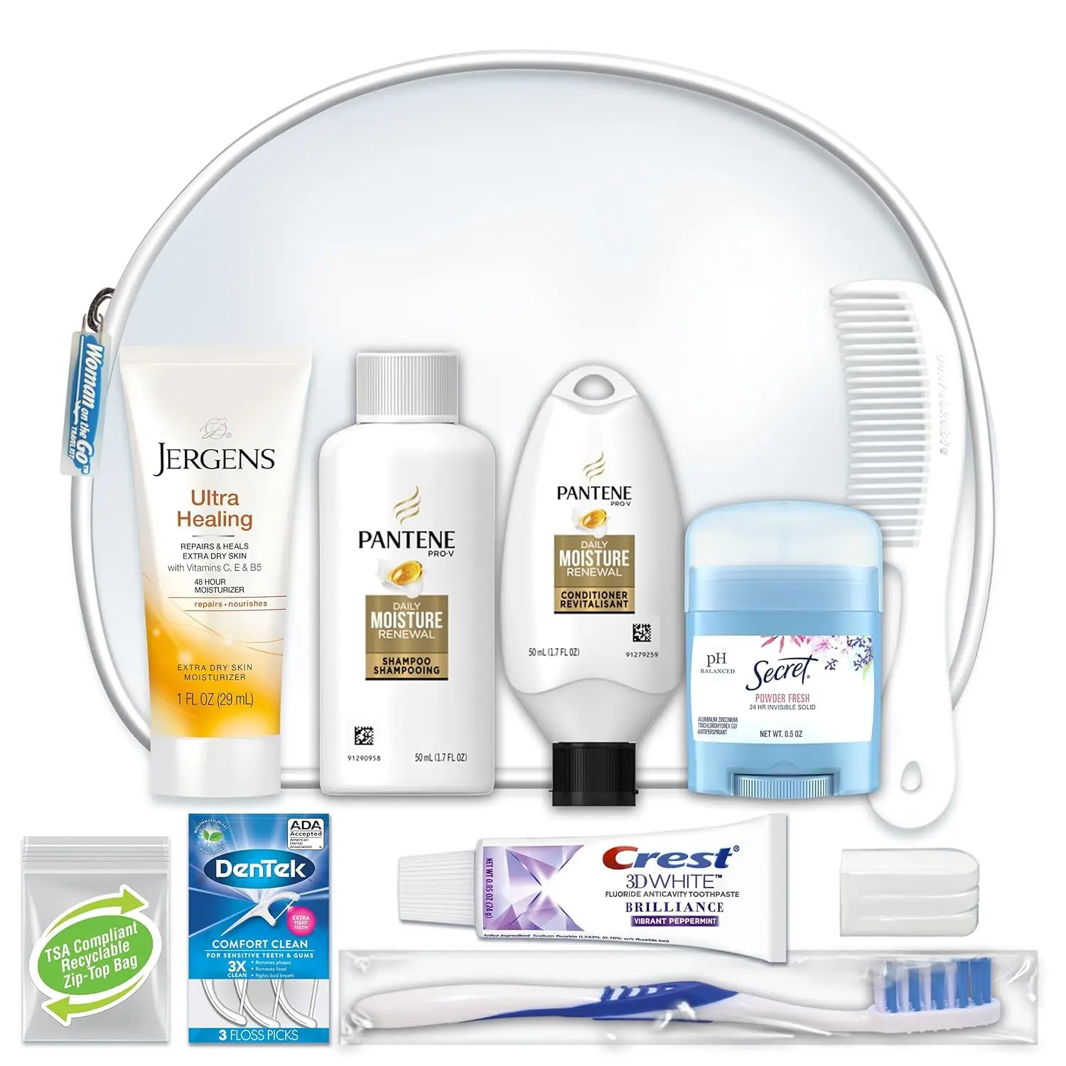 

Женский дорожный набор класса люкс из 10 предметов с необходимыми вещами, соответствующими требованиям TSA, в многоразовой сумке на молнии