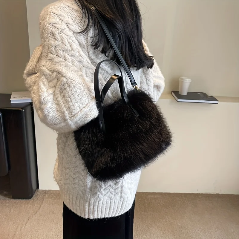 Mini Fashion Fluffy Crossbody Bag Trendy Plush Shoulder Bag  Women's Casual Handbag Purse fluffy tote Bags For Shopping Traving