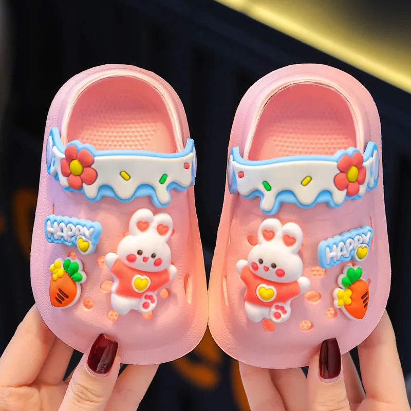 New Summer Cute Rabbit Children Slippers Toddler Sandals For Girl Toe Box Flip Flops Non-Slip Home Kids Mules Garden Shoes