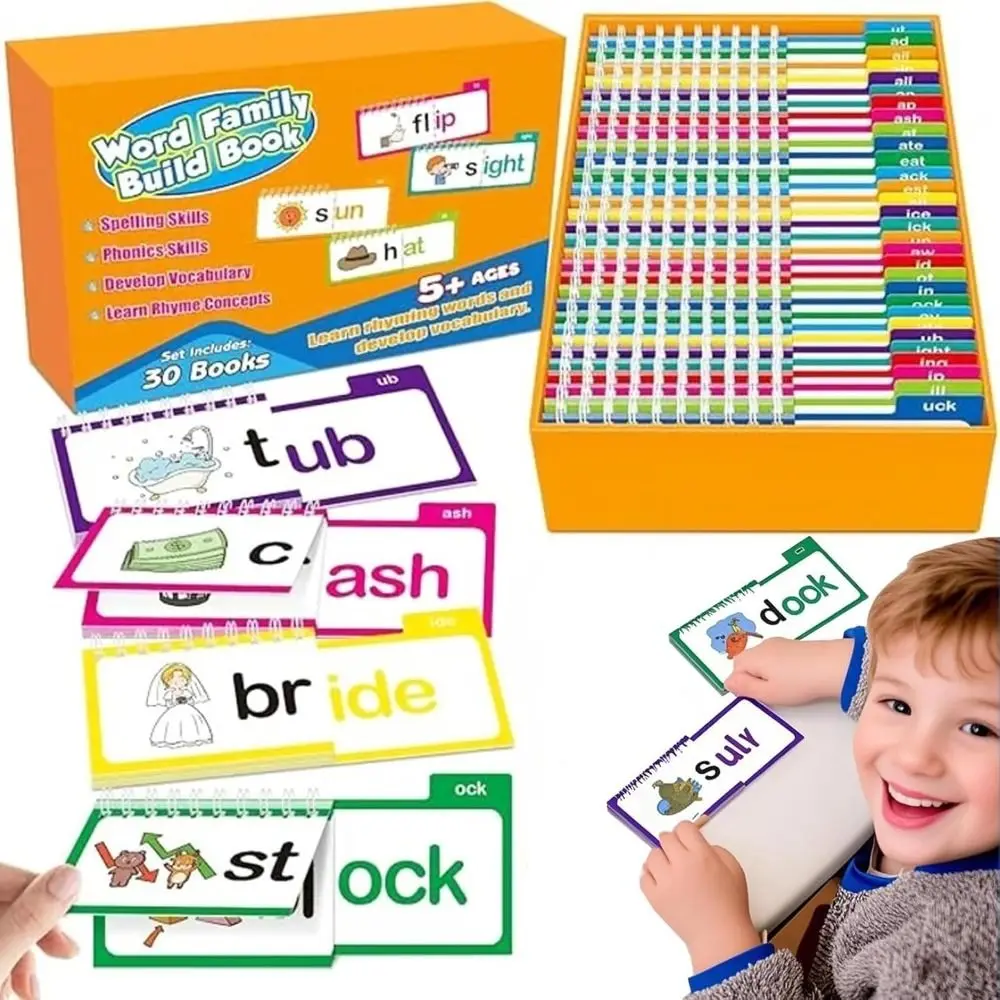 

64pages Educational Reading Games 30 Read Flip Books Activity Book Rewritable Cards Word Family Flip Books Multicolor Reusable